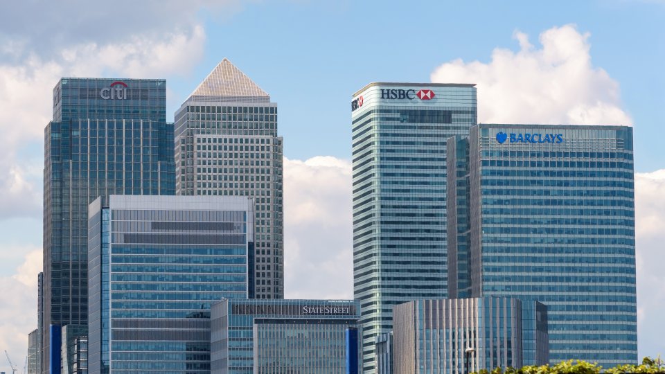 Modern skyscrapers of Canary Wharf, London, one of the main financial centres of the United Kingdom